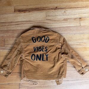 Zara Brown Corduroy Jacket “good vibes only” size 18-24 months.